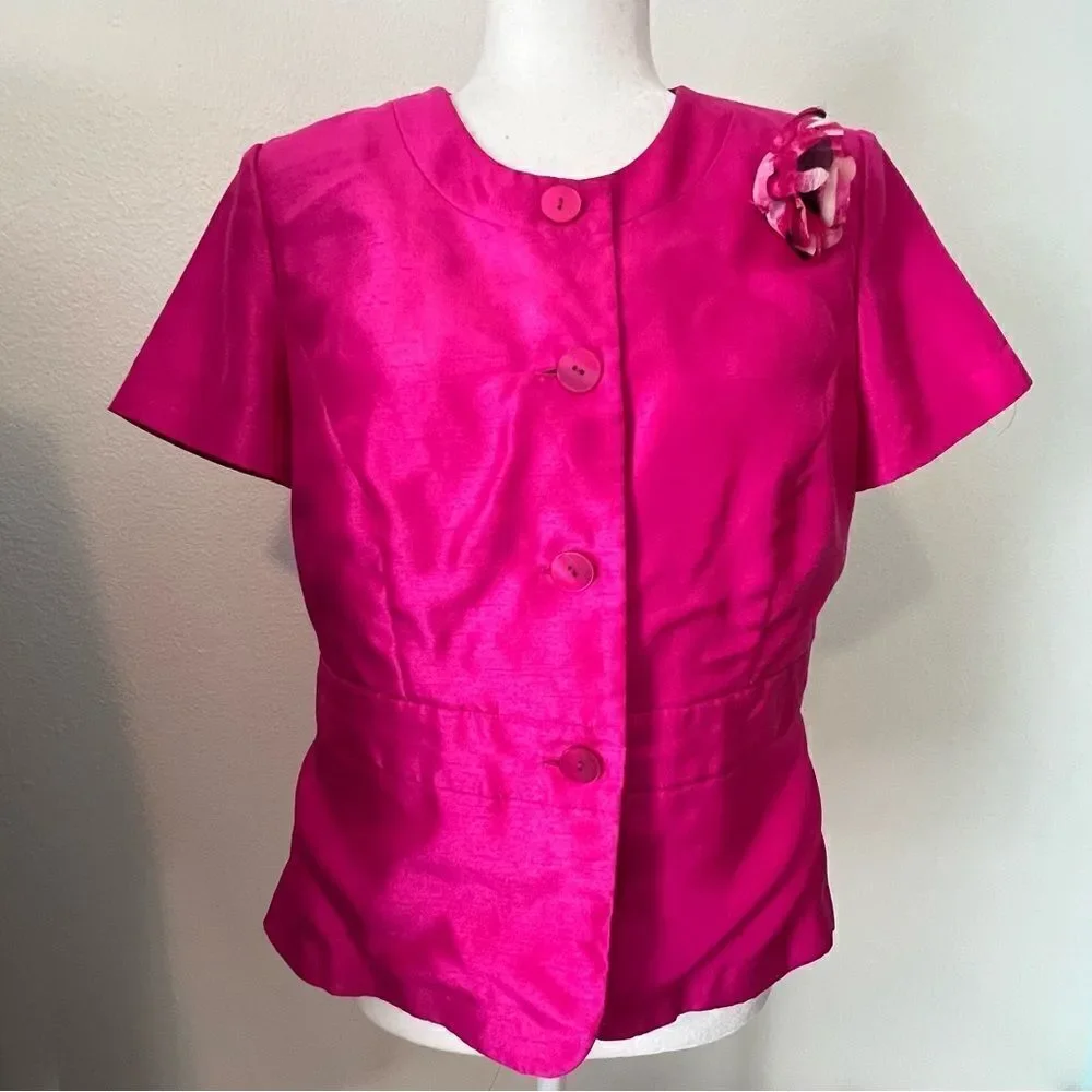 Danny & Nicole Skirt And Blouse Sz 10 Pink Top With Floral Skirt Career Church